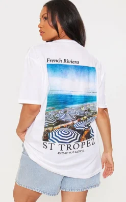 Plus White Riviera Graphic Oversized T Shirt