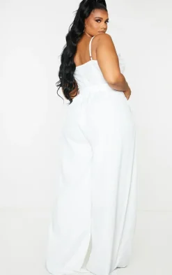 Plus White Ruched Cup Strappy Wide Leg Jumpsuit