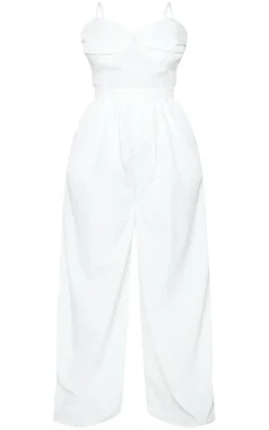 Plus White Ruched Cup Strappy Wide Leg Jumpsuit