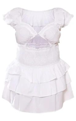 Plus White Shirred Waist Cut Out Shift Dress