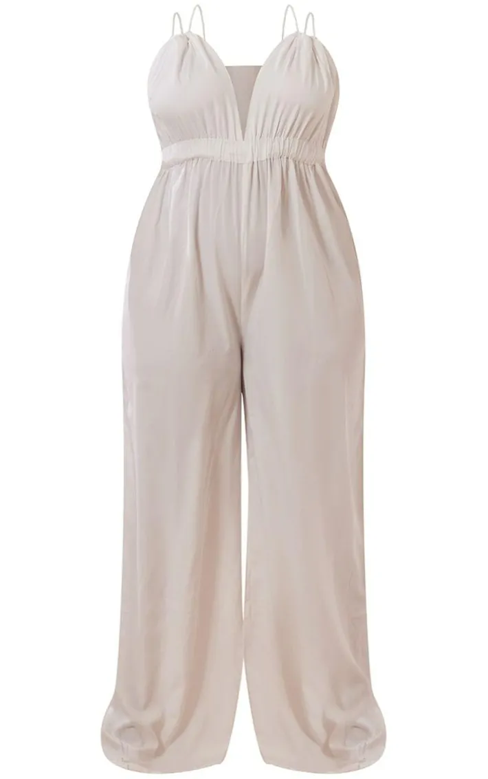 Plus White Strappy Cross Back Detail Wide Leg Jumpsuit