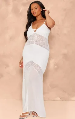 Plus White Strappy Lace Panel Maxi Dress