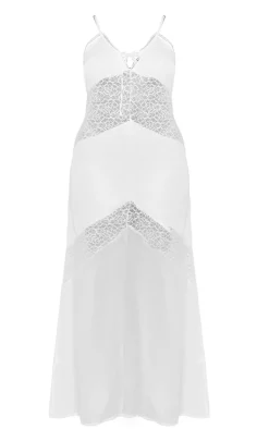 Plus White Strappy Lace Panel Maxi Dress