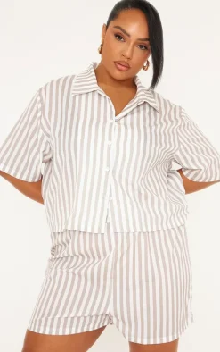 Plus White Stripe Short Sleeve Shirt
