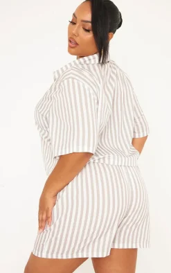 Plus White Stripe Short Sleeve Shirt