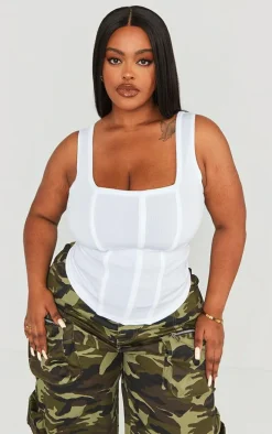 Plus White Textured Seam Detail Corset Top