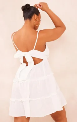 Plus White Tiered Cheesecloth Shift Dress