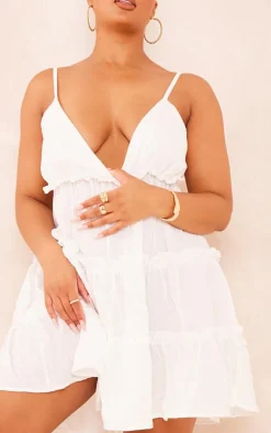 Plus White Tiered Cheesecloth Shift Dress