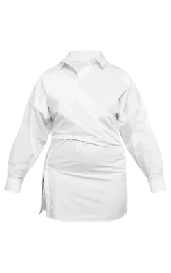 Plus White Wrap Front Shirt Dress