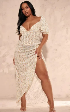 Plus Yellow Floral Corset Midaxi Dress