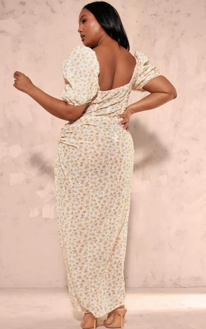 Plus Yellow Floral Corset Midaxi Dress