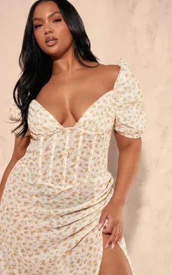 Plus Yellow Floral Corset Midaxi Dress