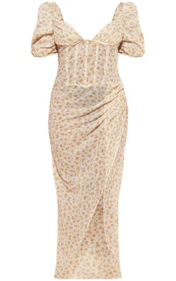 Plus Yellow Floral Corset Midaxi Dress