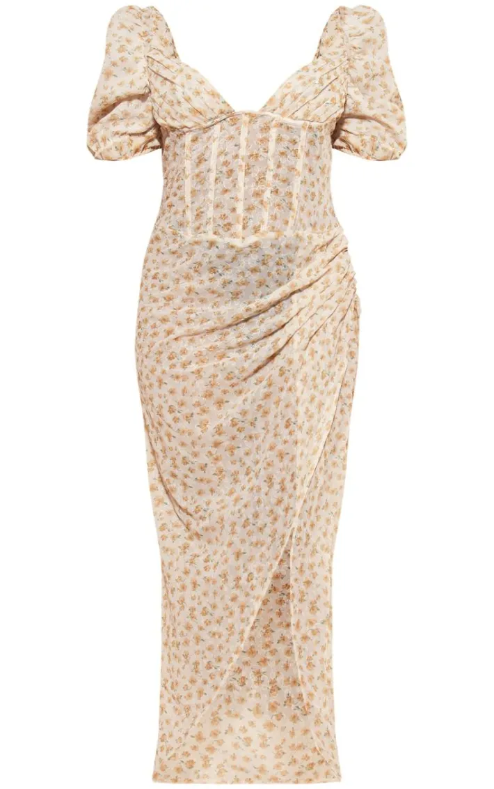 Plus Yellow Floral Corset Midaxi Dress