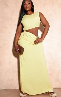 Plus Yellow Linen Look O Ring Detail Maxi Dress