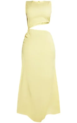 Plus Yellow Linen Look O Ring Detail Maxi Dress