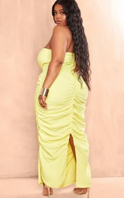 Plus Yellow Strapless Corset Ruched Side Maxi Dress