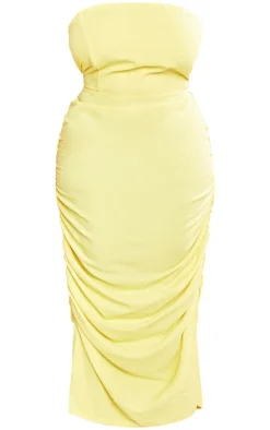 Plus Yellow Strapless Corset Ruched Side Maxi Dress