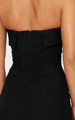 Premium Black Woven Bandeau Corset Straight Leg Jumpsuit