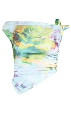 Premium Blue Floral Print Double Layer Asymmetrical Top