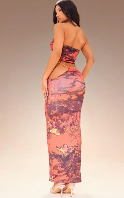 Premium Cherry Red Abstract Print Double Layer Slinky Twist Chain Bralet