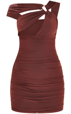 Premium Chocolate Lined Mesh Ring Detail Bodycon Dress