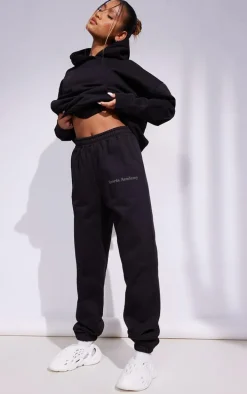 Premium Coal Black Sports Academy Puff Print Oversized Sweatpants