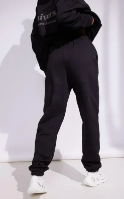 Premium Coal Black Sports Academy Puff Print Oversized Sweatpants