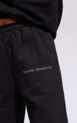 Premium Coal Black Sports Academy Puff Print Oversized Sweatpants