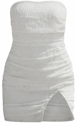 Premium Cream Devore Corset Bandeau Bodycon Dress