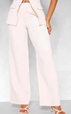 Premium Cream Tailored Woven High Waist Wide Leg Pants