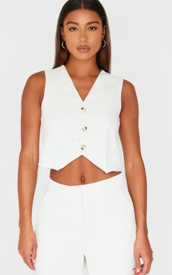 Premium Cream Textured Tailored Seam Detail Vest