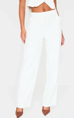 Premium Cream Textured Tailored Seam Straight Leg Pants