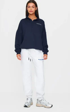 Premium Heather Grey Sports Academy Puff Print Oversized Sweatpants