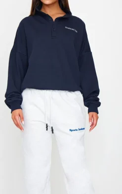 Premium Heather Grey Sports Academy Puff Print Oversized Sweatpants