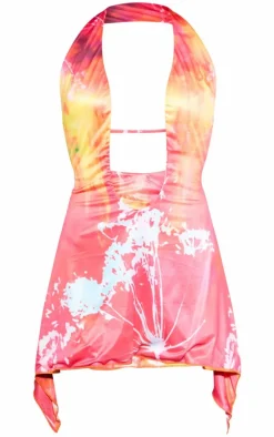 Premium Multi Abstract Printed Double Layer Slinky Plunge Bodycon Dress