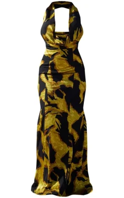 Premium Multi Burnout Chiffon Extreme Cowl Maxi Dress