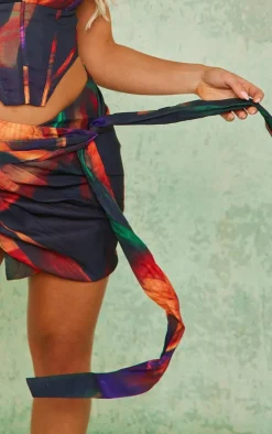 Premium Multi Tie Dye Tie Detail Mini Skirt