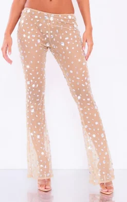 Premium Nude Jewel Mesh Low Rise Pants