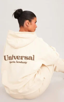 Premium Petite Sand Sports Academy Puff Print Oversized Hoodie