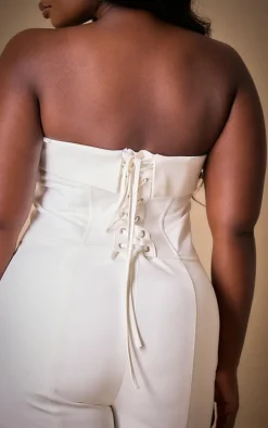 Premium Plus White Woven Bandeau Wide Leg Jumpsuit