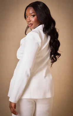 Premium Plus White Woven Fitted Blazer