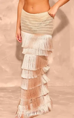 Premium Stone Textured Tassel Trimmed Maxi Skirt