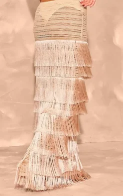 Premium Stone Textured Tassel Trimmed Maxi Skirt