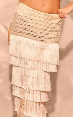 Premium Stone Textured Tassel Trimmed Maxi Skirt