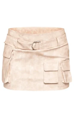 Premium Stone Washed Faux Leather Cargo Micro Mini Skirt