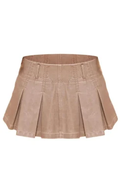 Premium Stone Washed Faux Leather Pleated Micro Mini Skirt