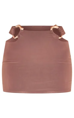 Premium Taupe Double Layer Slinky Ring Detail Mini Skirt