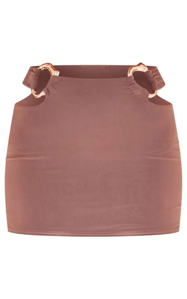 Premium Taupe Double Layer Slinky Ring Detail Mini Skirt