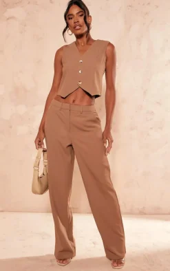 Premium Taupe Textured Tailored Seam Straight Leg Pants